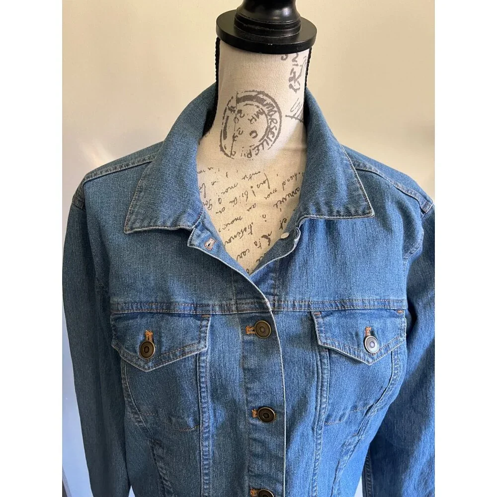 Faded Glory Button Down Classic Trucker Jean Jacket Large Stretch Classic - Picture 2 of 9